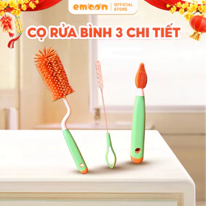 Cọ rửa bình sữa và núm ti cho bé Emoon 3 chi tiết xoay 360 độ chất liệu silicone, có móc treo tiện lợi