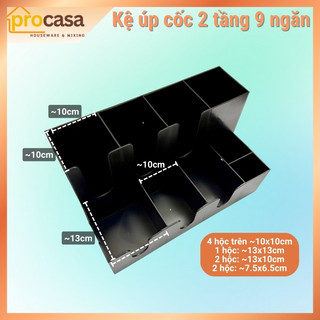Kệ nhựa PP 2 tầng 9 ngăn dùng úp cốc cho quán trà cà phê take away - phụ kiện quầy bar