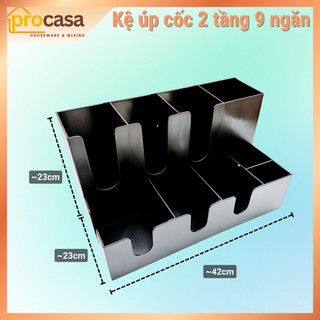 Kệ nhựa PP 2 tầng 9 ngăn dùng úp cốc cho quán trà cà phê take away - phụ kiện quầy bar