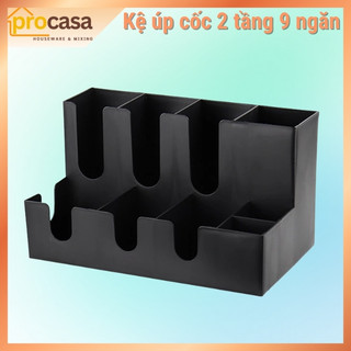 Kệ nhựa PP 2 tầng 9 ngăn dùng úp cốc cho quán trà cà phê take away - phụ kiện quầy bar