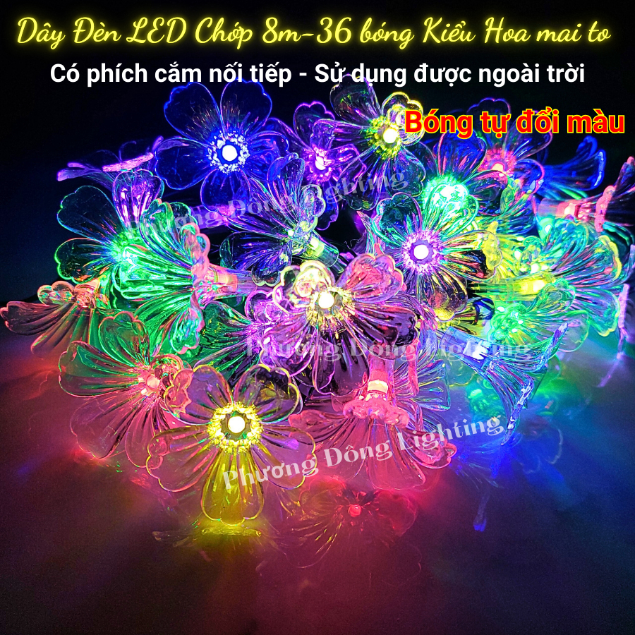 Dây đèn LED Chớp 8m - 36 bóng kiểu Hoa mai Có Phích cắm nối tiếp Trang trí Lễ Tết treo Cây Mai Cây Đào