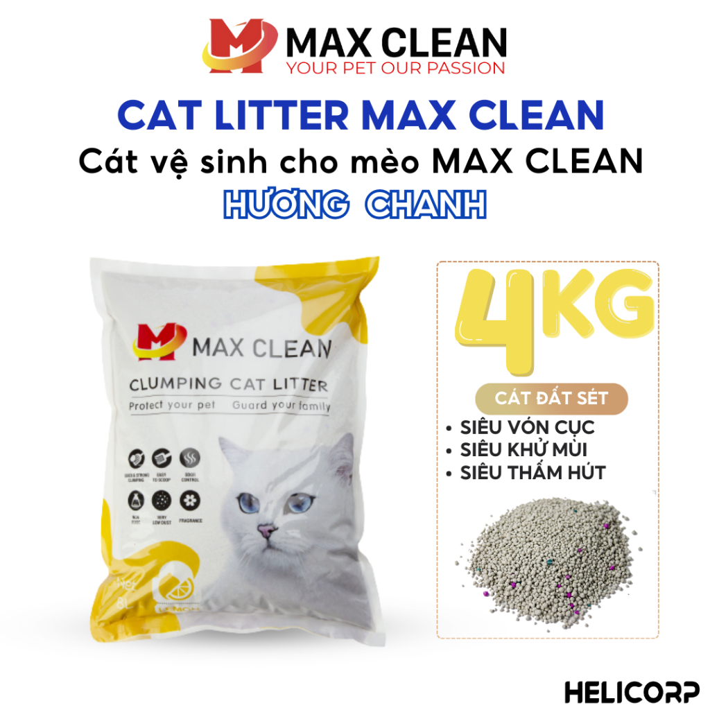 Cát Mèo, Cát Vệ Sinh Cho Mèo Hương Chanh 4KG Max Clean - HeLiCorp