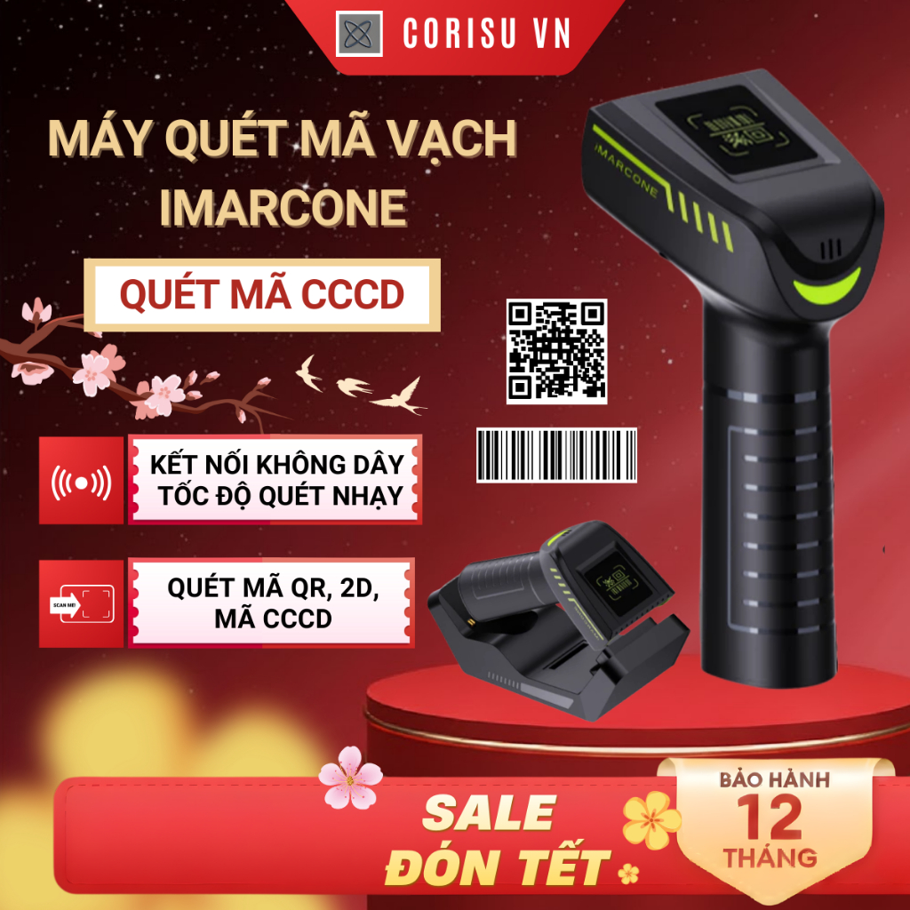 Máy quét mã vạch iMARCONE MC3303GB không dây, tích hợp màn hình, quét ...