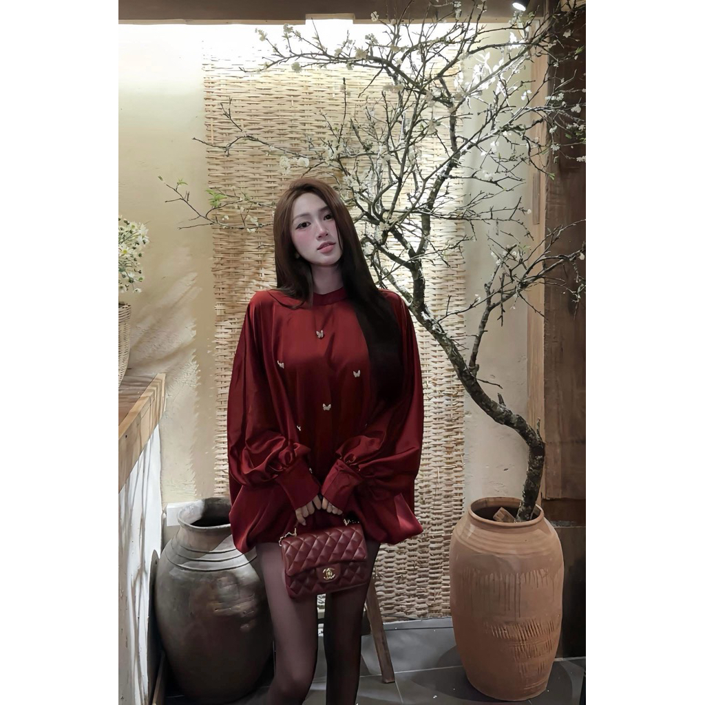 Áo lụa xuông dáng babydoll siu xinh kèm tag cài rời A04
