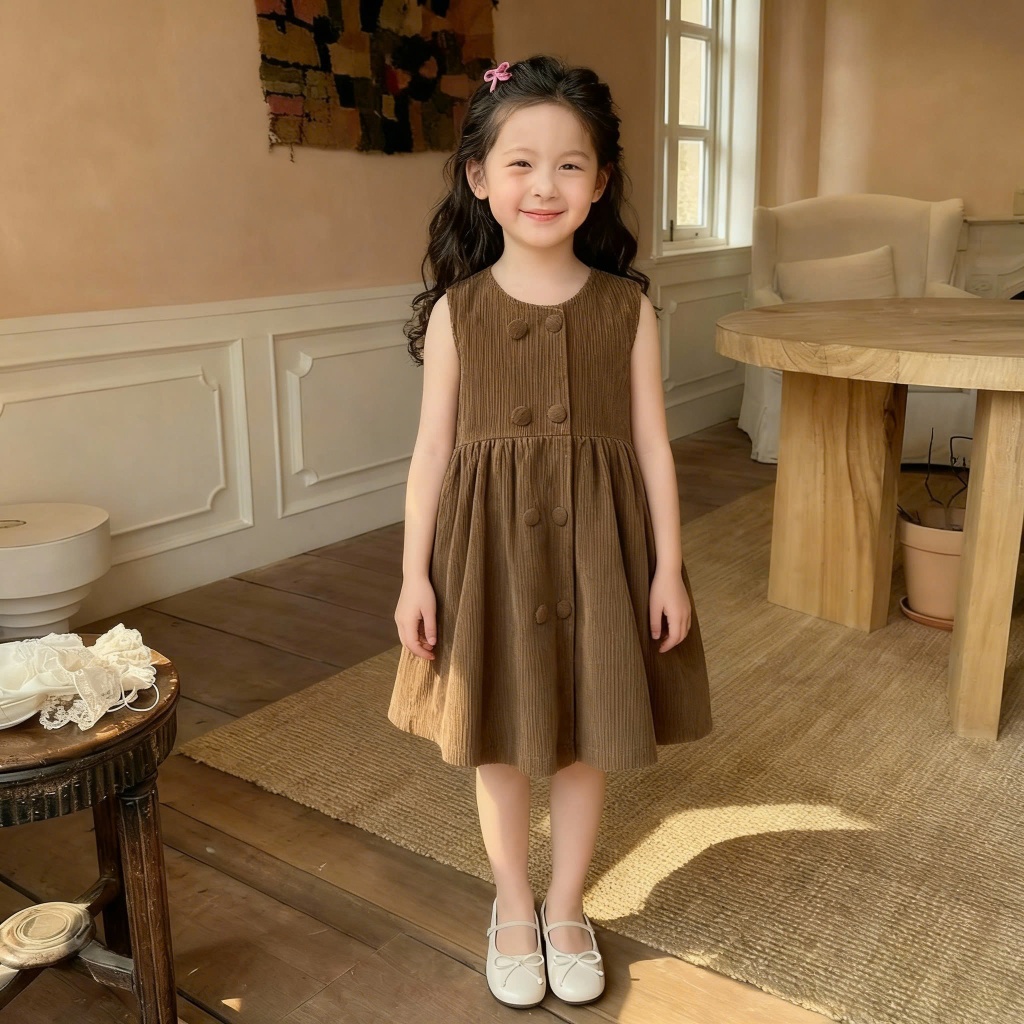 Váy Yếm Bé Gái Hania Kids Váy Nhung Tăm Không Tay Dáng Xòe, Chất Liệu Mềm Mại Cho Bé Đi Học Đi Chơi