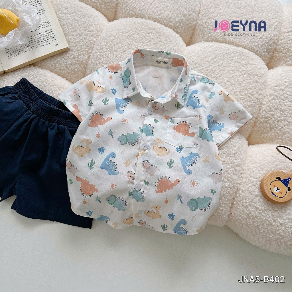 Joeyna Jna5-B402 Set bộ sơ mi cộc họa tiết khủng long