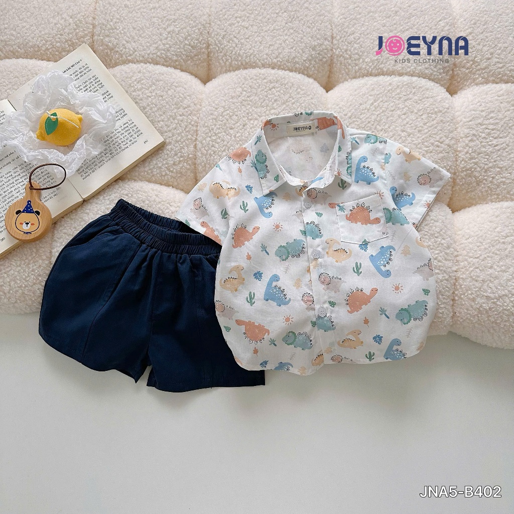 Joeyna Jna5-B402 Set bộ sơ mi cộc họa tiết khủng long
