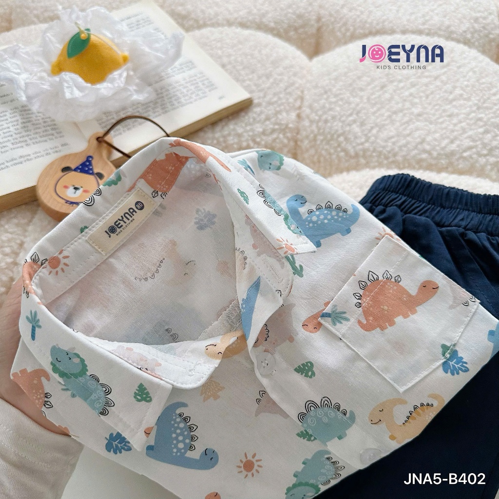 Joeyna Jna5-B402 Set bộ sơ mi cộc họa tiết khủng long