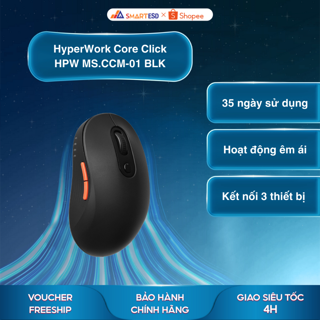 Chuột không dây HyperWork Core Click HPW MS.CCM-01 BLK - Bảo hành chính hãng 12 tháng