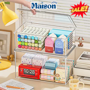 Hộp Nhựa Trong Suốt Đựng Đồ Bàn Làm Việc Có Nắp Đậy Kín, Hộp Lưu Trữ Đa Năng Xếp Chồng Tiện Lợi, Phong Cách Hàn Quốc