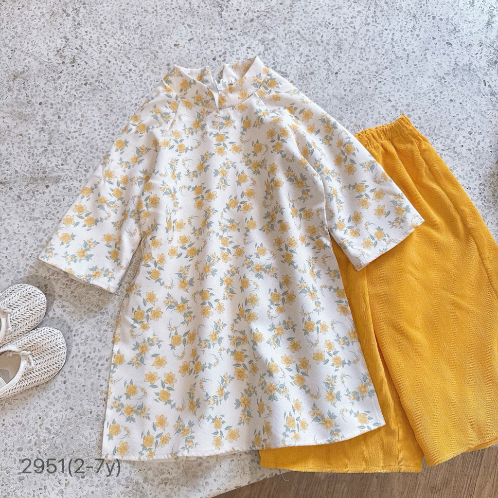 Set áo dài nhung hoa nhí bé gái cao cấp OP size 2-7y (11-30kg) mềm mịn sang xinh