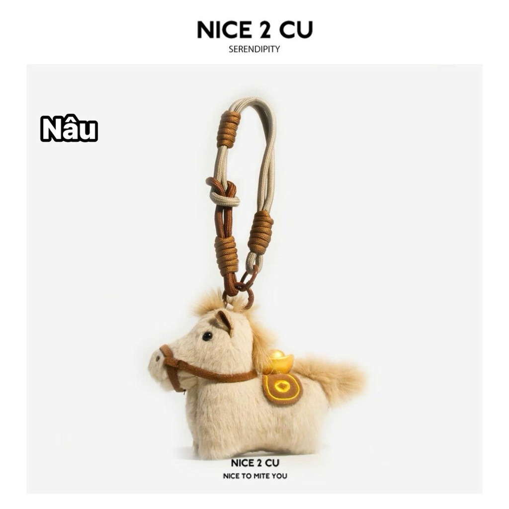 Móc khóa charm ngựa vải bông xinh xắn thêu màu đỏ làm móc khoá treo túi quà tặng siêu hot