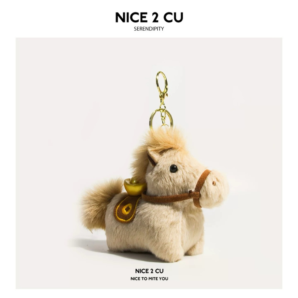 Móc khóa charm ngựa vải bông xinh xắn thêu màu đỏ làm móc khoá treo túi quà tặng siêu hot