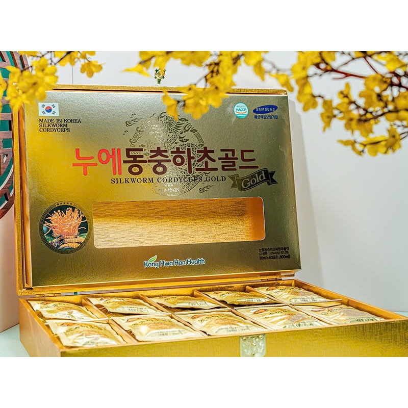 Nước Đông Trùng Hạ Thảo Hàn Quốc Hộp Gỗ Rùa Vàng 60 Gói