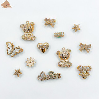 Bộ 12 Sticker, Charm 3D Queen Bear bling nhựa cứng gắn Dép Sục, Cá Sấu JB-307 Mita