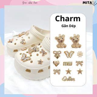 Bộ 12 Sticker, Charm 3D Queen Bear bling nhựa cứng gắn Dép Sục, Cá Sấu JB-307 Mita