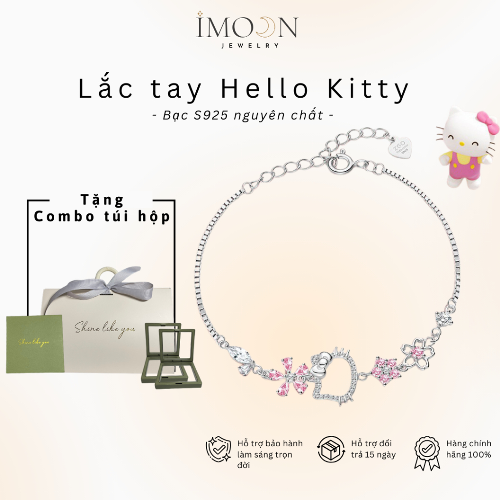 [ HỢP KIM BẠC Lắc tay Hello Kitty bạc S925 Tặng Người Yêu, Lắc Tay nữ không gỉ IMOON068