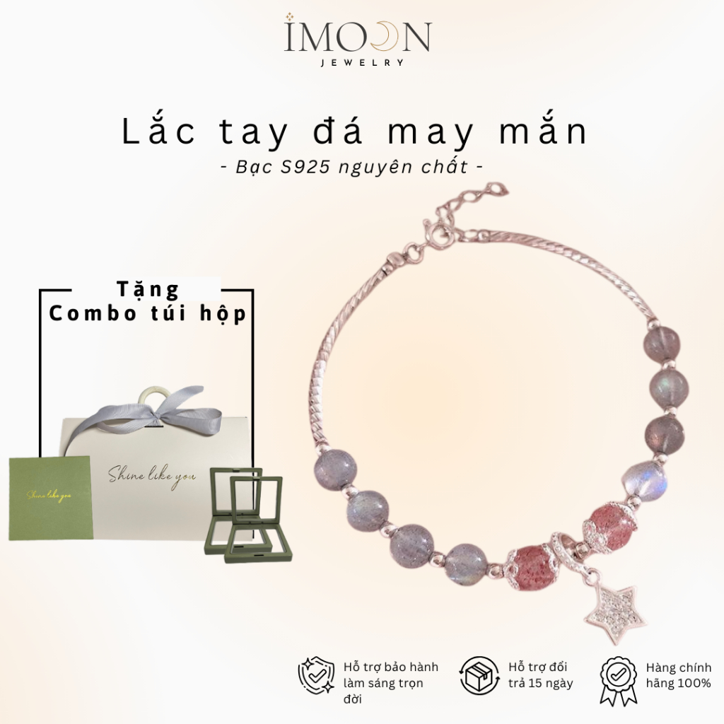[ HỢP KIM BẠC ] Vòng Tay Đá năng lượng Moonstone, Lắc Tay Phong thủy tài lộc imoon057
