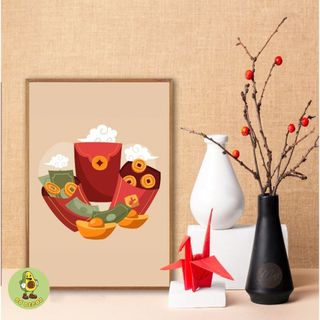 Tranh Canvas Treo Tường Chủ Đề Ngày Tết, Mừng Năm Mới BH218 - Đồ Decor, Trang Trí Tết Cho Quán Nước, Nhà Hàng, Homestay