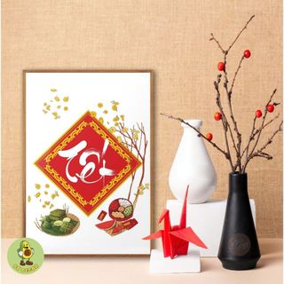 Tranh Canvas Treo Tường Chủ Đề Ngày Tết, Mừng Năm Mới BH218 - Đồ Decor, Trang Trí Tết Cho Quán Nước, Nhà Hàng, Homestay