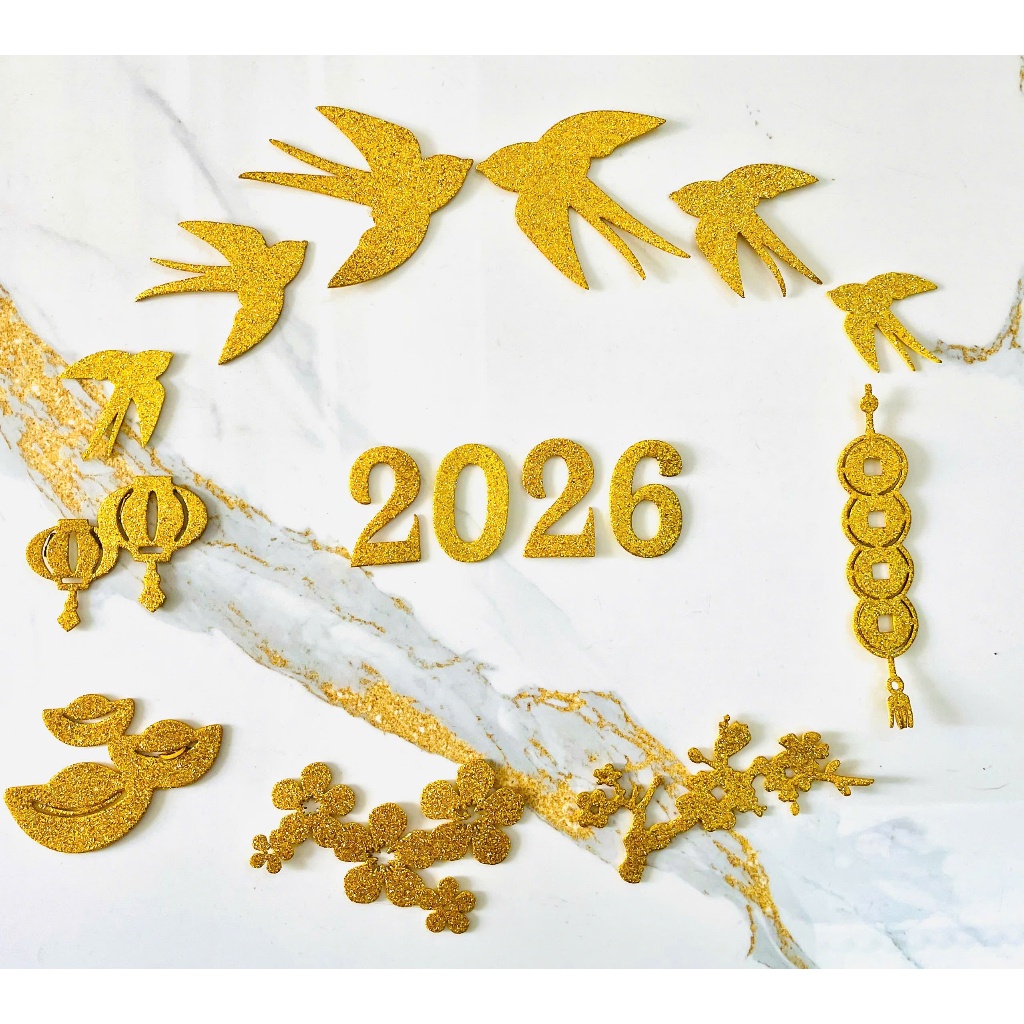 Set Trang Trí Chữ 2026 Kim Tuyến ( nguyên set như hình )