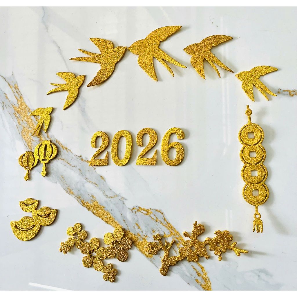 Set Trang Trí Chữ 2026 Kim Tuyến ( nguyên set như hình )