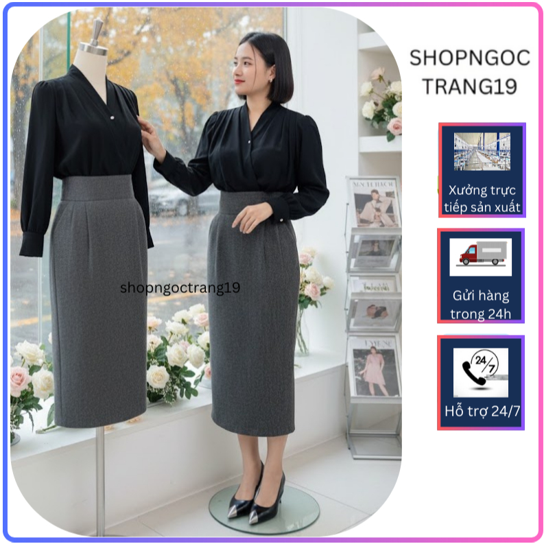2 Lớp Chân Váy Bút Chì Bomber 85cm Cạp Cao Hack Dáng Túi 2 Bên Chất Liệu Dạ Ép Kèm Lót Lụa SHOPNGOCTRANG19 CV191