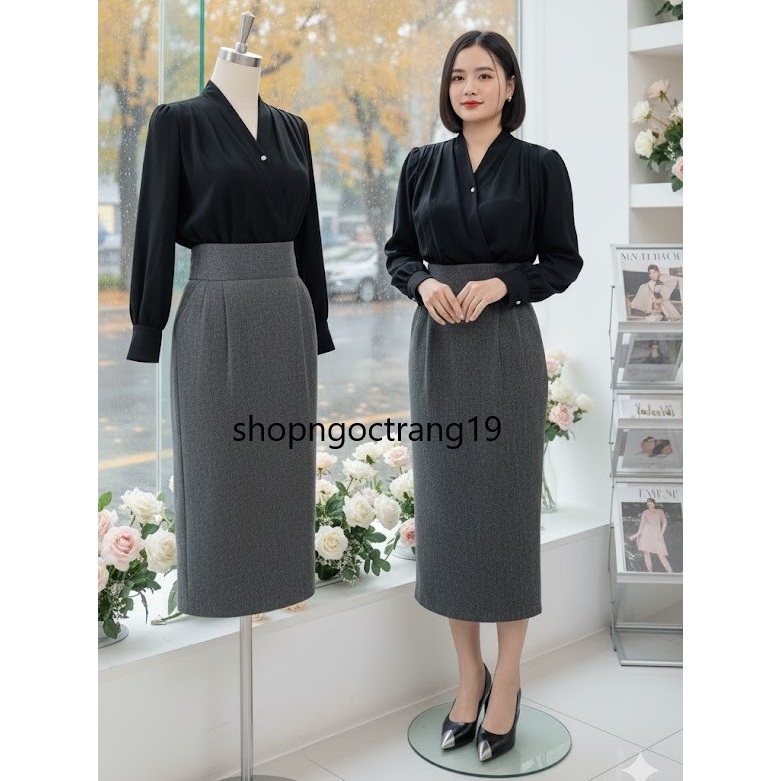2 Lớp Chân Váy Bút Chì Bomber 85cm Cạp Cao Hack Dáng Túi 2 Bên Chất Liệu Dạ Ép Kèm Lót Lụa SHOPNGOCTRANG19 CV191