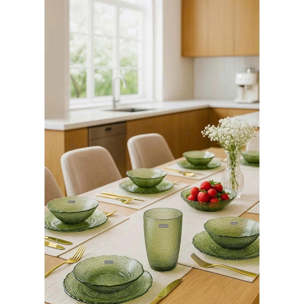 Bộ 6 món thủy tinh vân lưới dập nổi CRISTA Hàng cao cấp hộp đựng sang xịn -Crista Home