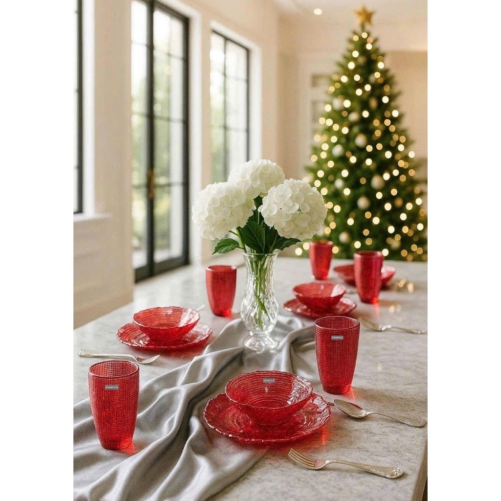 Bộ 6 món thủy tinh vân lưới dập nổi CRISTA Hàng cao cấp hộp đựng sang xịn -Crista Home