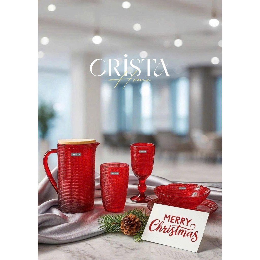 Bộ 6 món thủy tinh vân lưới dập nổi CRISTA Hàng cao cấp hộp đựng sang xịn -Crista Home