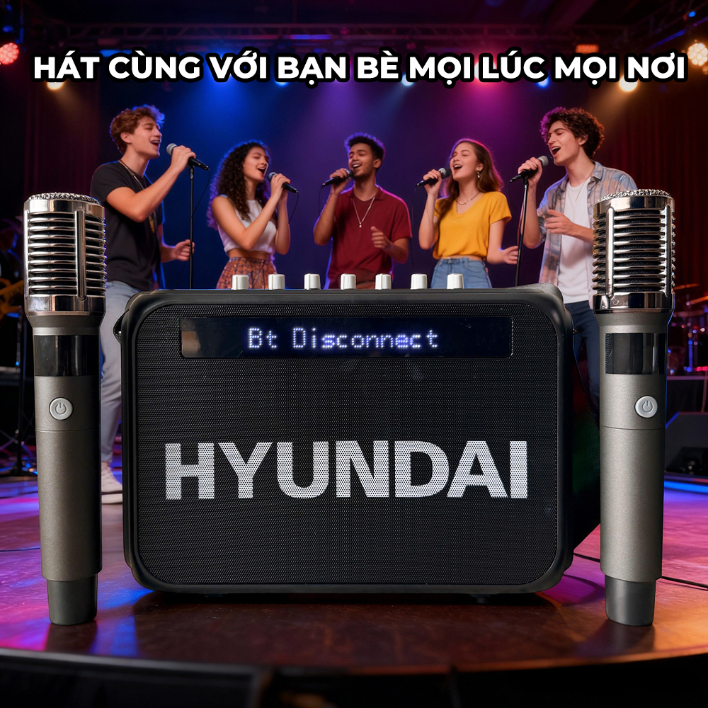 (Bestseller) Loa HYUNDAI Loa Karaoke Xách Tay HD030, Công Suất Lớn 150W Đèn Led RGB Kèm 2 Micro