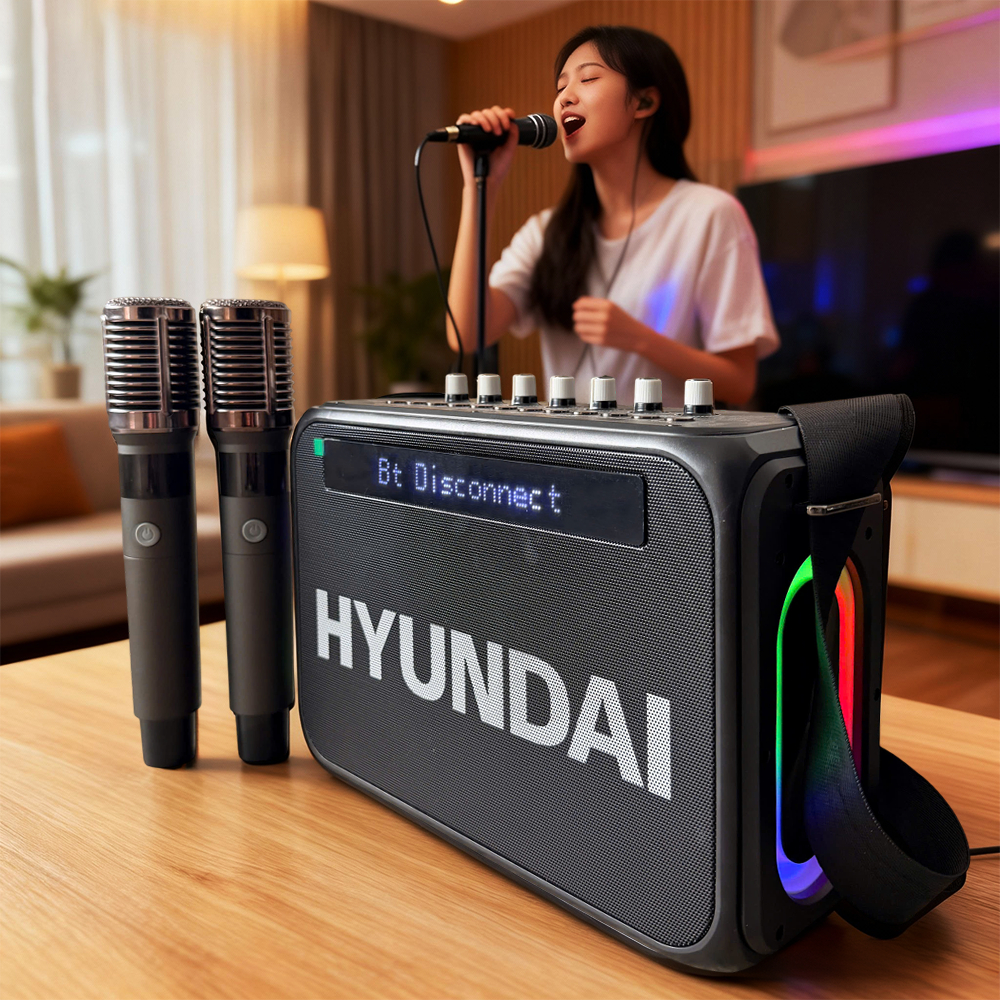 (Bestseller) Loa HYUNDAI Loa Karaoke Xách Tay HD030, Công Suất Lớn 150W Đèn Led RGB Kèm 2 Micro