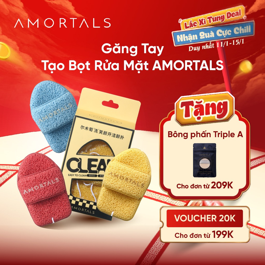 Găng Tay Rửa Mặt Tạo Bọt Amortals, Gấp Đôi Khả Năng Làm Sạch Sâu, Mềm Mại Không Rát Da, Nhanh Khô