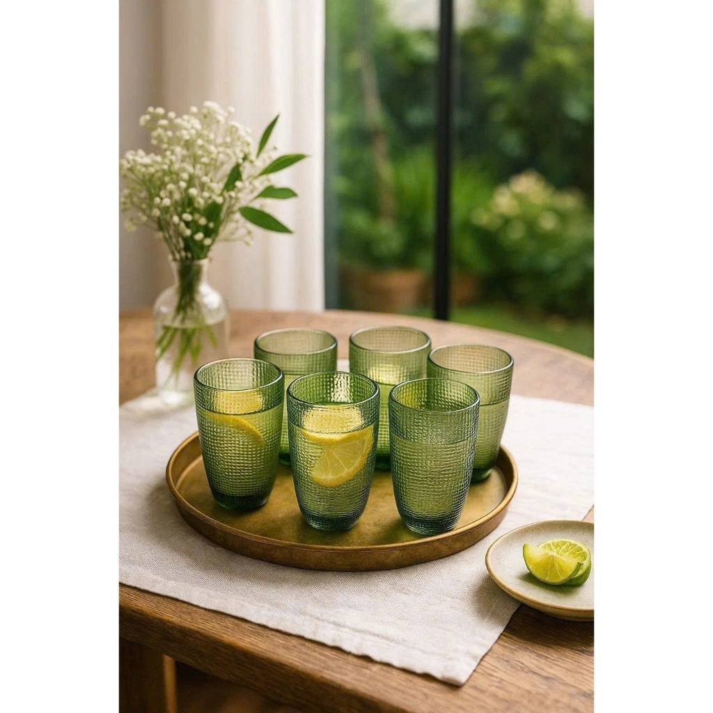 Bộ 6 Cốc Thủy Tinh Vân Lưới Dập Nổi Crista 420ml – Sắc Màu Rực Rỡ – Hàng Cao Cấp-Crista Home
