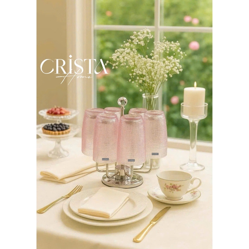 Bộ 6 Cốc Thủy Tinh Vân Lưới Dập Nổi Crista 420ml – Sắc Màu Rực Rỡ – Hàng Cao Cấp-Crista Home
