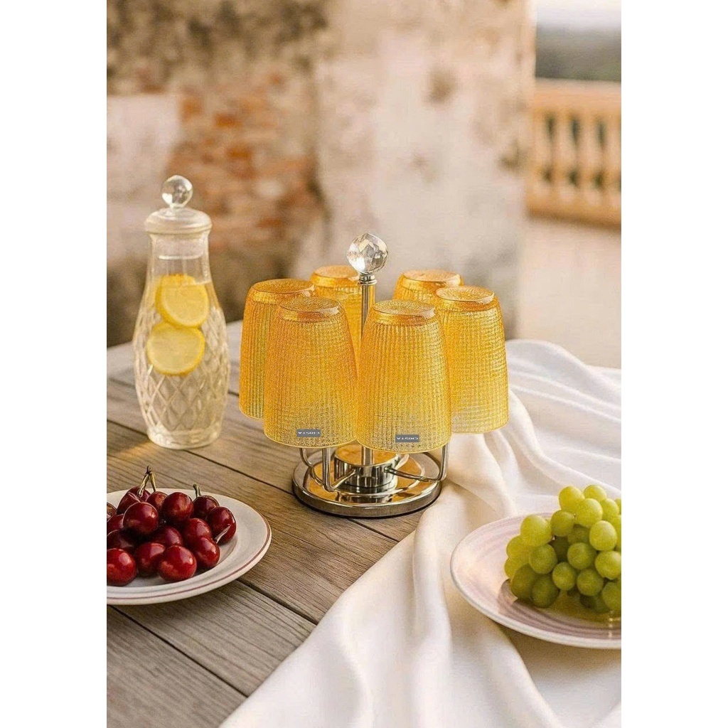 Bộ 6 Cốc Thủy Tinh Vân Lưới Dập Nổi Crista 420ml – Sắc Màu Rực Rỡ – Hàng Cao Cấp-Crista Home