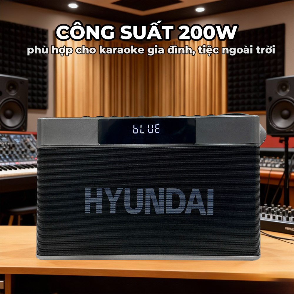 Loa HYUNDAI Loa Karaoke Xách Tay HD18, Công Suất Lớn 200W Đèn Kèm 2 Micro AUX TP Card USB