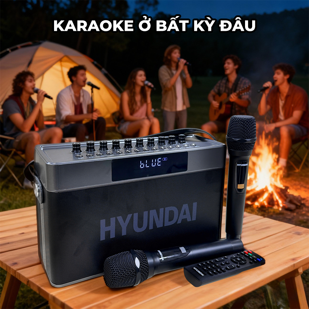 Loa HYUNDAI Loa Karaoke Xách Tay HD18, Công Suất Lớn 200W Đèn Kèm 2 Micro AUX TP Card USB