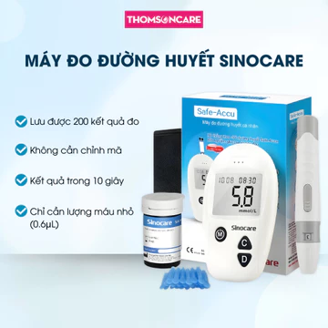 Máy đo đường huyết Safe Accu SINOCARE, tặng kèm que thử đường huyết sinocare, máy test đường huyết tại nhà