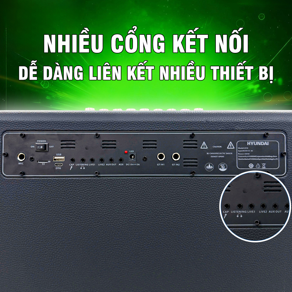 Loa HYUNDAI Loa Karaoke Xách Tay H10, Công Suất Lớn 300W Kèm 2 Micro