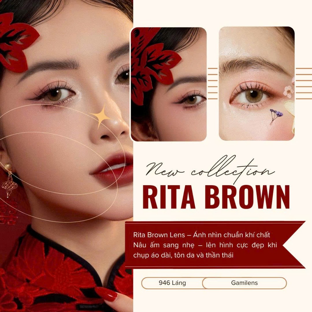 Kính áp tròng cận y tế màu nâu sáng Rita Brown  chất liệu  Silicone Hydrogel hạn dùng 6 tháng EyeBlink