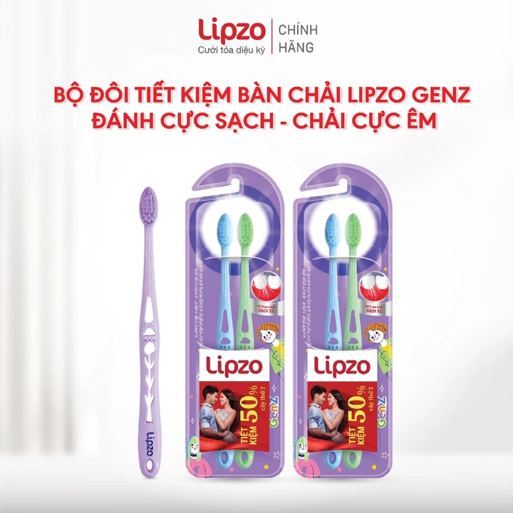 Bộ Đôi Bàn Chải Đánh Răng Lipzo GenZ Lông Chỉ Tơ Sạch Sâu Từng Kẽ Răng, Êm Nướu Mềm Mại