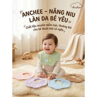 Set 2 Yếm Xô Muslin Anchee Cho Bé – Yếm cho bé dưới 2 tuổi Thoáng Khí, Mềm Mịn, Thấm Hút Tốt, Họa Tiết Dễ Thương
