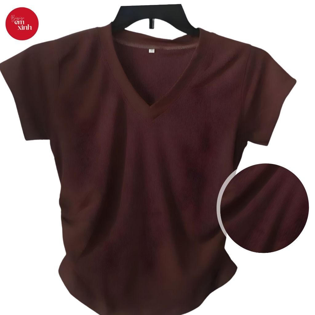 Áo thun thời trang cổ tim nhún eo Bs007, chất thun tăm lạnh dành cho nữ bigsize