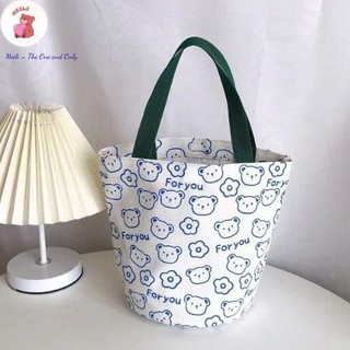 Túi Vải Canvas  Đựng Cơm Trưa Họa Tiết Đơn Giản Dễ Thương MEILI STORE