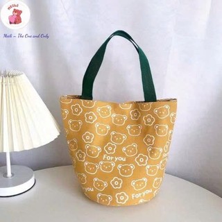 Túi Vải Canvas  Đựng Cơm Trưa Họa Tiết Đơn Giản Dễ Thương MEILI STORE