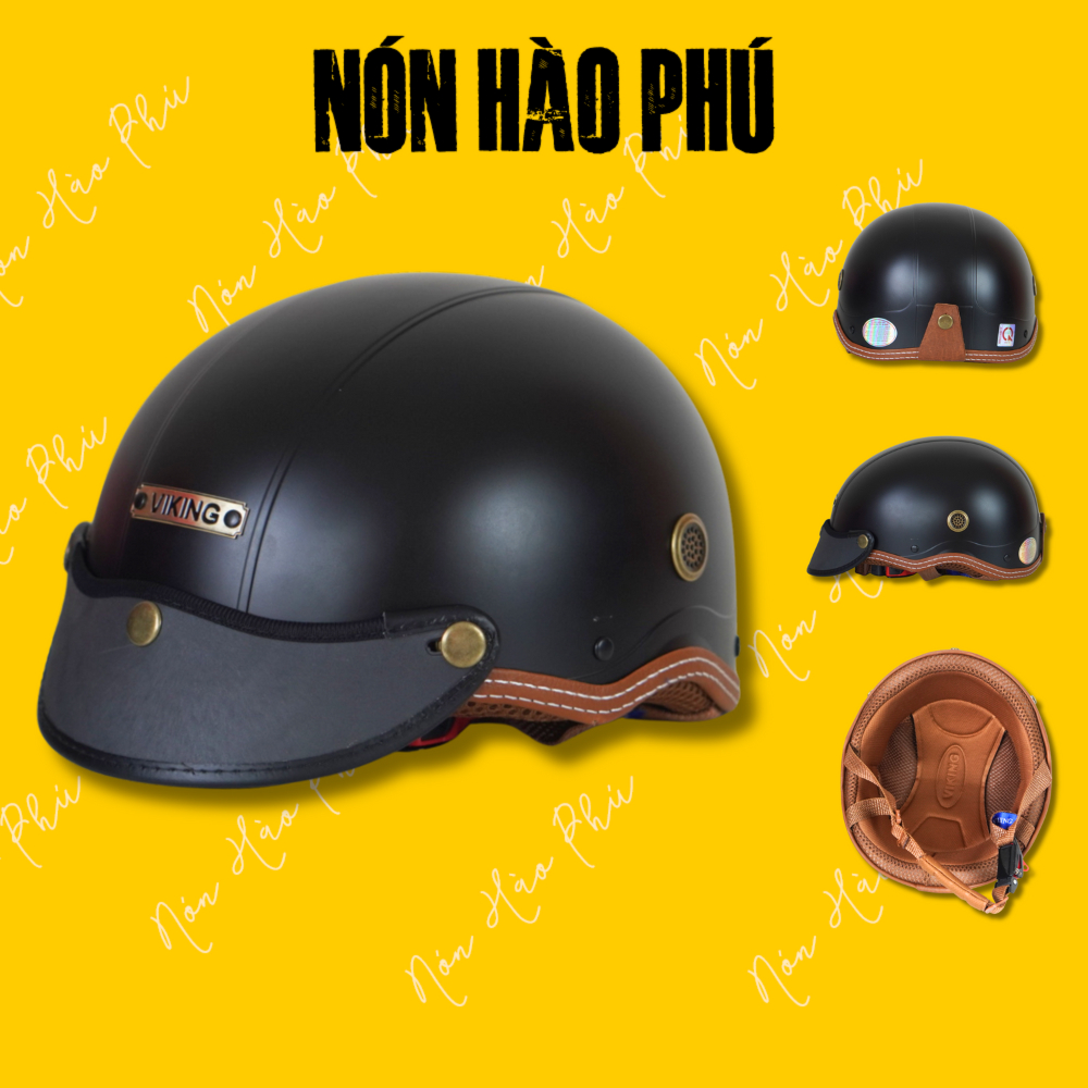 Nón bảo hiểm THỦ CÔNG VIKING01 nhựa abs lót nâu khóa sắt cao cấp Mũ bảo hiểm viền nâu nửa đầu nam nữ