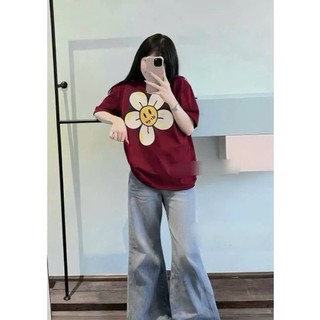Áo phông áo thun bông hoa mặt cười nhiều màu chất cotton mát mịn