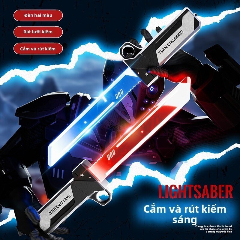 Kiếm Ánh Sáng Thu Gọn Twin Crossed – Lightsaber Phát Sáng Led, Ghép Kết Nối Kiếm Đôi